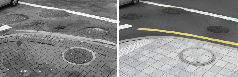 맨홀 뚜껑 개선전(왼쪽) 개선후 책 ‘서울을 디자인한다’