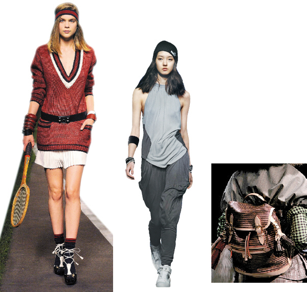 테니스에서 영감을 얻은 에르메스 스포티즘 패션(왼쪽부터), 움직임이 편안한 푸마의 ‘어반 모빌리티’ 컨셉트 패션, 올 봄 유행 조짐을 보이는 백팩 패션.