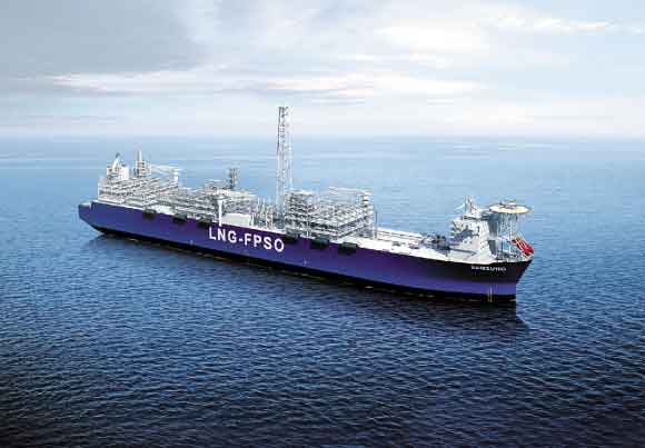 삼성중공업이 2008년 세계 최초로 개발한 신개념 선박 운반선 및 부유식 액화천연가스생산저장설비(LNG-FPSO). 삼성중공업 제공 