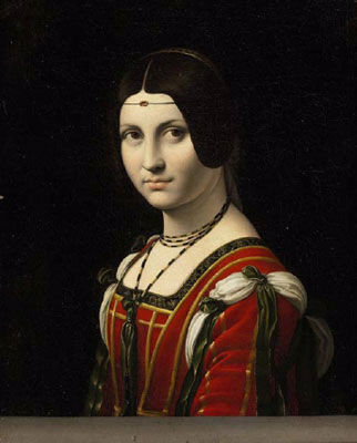 레오나르도 다빈치의 작품으로 오인됐던 유화 ‘라 벨 페로니에’. 경매가 150만달러.