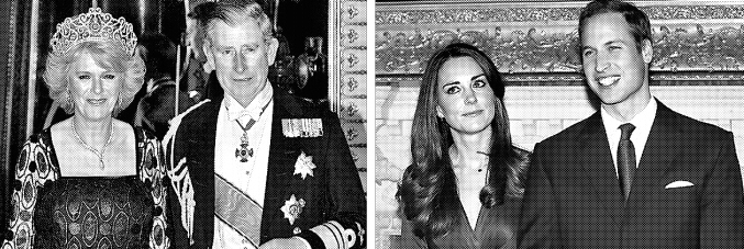 영국 왕위 계승서열 1위인 찰스(왼쪽 사진) 왕세자와 부인 카밀라 파커볼스, 최근 약혼을 발표한 계승서열 2위인 윌리엄(오른쪽 사진) 왕자와 케이트 미들턴. 서울신문 포토라이브러리