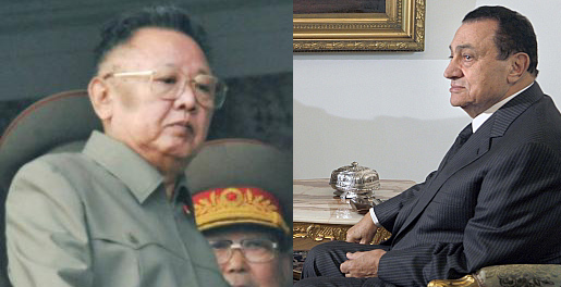 김정일 북한 국방위원장(왼쪽)과  호스니 무바라크 이집트 대통령(오른쪽)