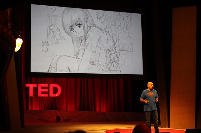 11일 개막된 영국 에든버러 ‘테드(TED) 글로벌 2011’ 테드 펠로 섹션에서 요르단 출신의 슐레이만 바히트가 동·서 평화의 애니메이션에 대해 강연하고 있다.