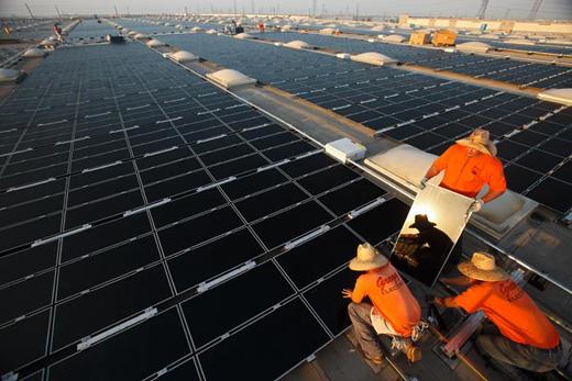 미국 전력회사 ‘서던 캘리포니아 에디슨’ 직원들이 LA 인근지역 5.6㏊ 면적에 3만 3000여개의 태양전지판을 설치하고 있다. 이 회사는 최근 태양광발전소 20개(총 규모는 250㎿)를 건설할 계획을 세우고 주 공기업 심의위원회에 승인을 요청했다.