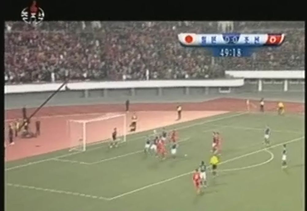 지난 15일 평양에서 열린 브라질 월드컵 아시아 3차 예선 북한·일본 경기 TV 중계화면 캡처
