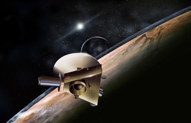 2015년 명왕성에 도착하는 뉴호라이즌스호의 상상도.  NASA 제공