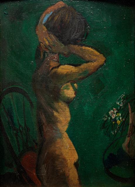 이인성‘초록배경의누드’ 24.2x33.4cm, 나무에유채, 1935