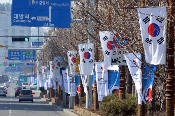 여의도 국회 앞 태극기 