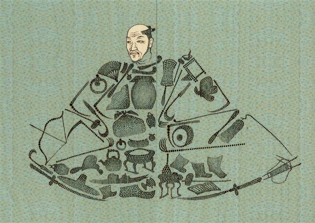 도요토미 히데요시 등 일본의 주요 인물에 대한 초상화를 현대적으로 응용해 그린 그림. 임진왜란 때 조선에서 많은 것을 노획해 간 일본을 상징한다. 역사책에서 흔히 봐왔던 그림을 응용한 그림들이 책 전체에 많이 삽입됐다. 알마 제공 
