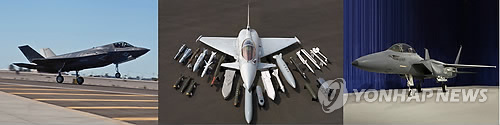 사진 왼쪽부터 차기전투기 사업에 참가한 F-35(록히드마틴), 유로파이터(EADS), F-15SE(보잉).  연합뉴스