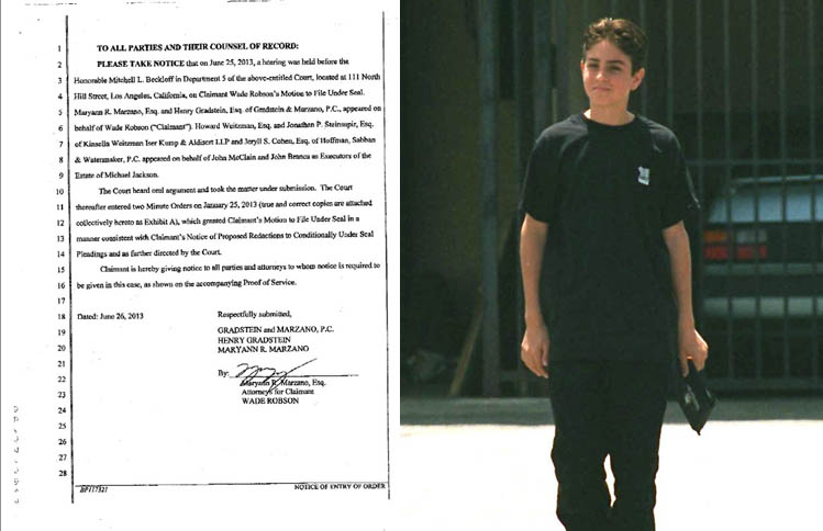 웨이드 롭슨의 진술서(왼쪽)와 2005년 재판 당시 웨이드. 스플래쉬 뉴스