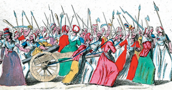 여성들의 베르사유 행진을 묘사한 그림. 역사가 미슐레는 “남자들이 바스티유 감옥을 탈취했다면 여성들은 왕을 사로잡았다”고 기록했다. 돌베개 제공
