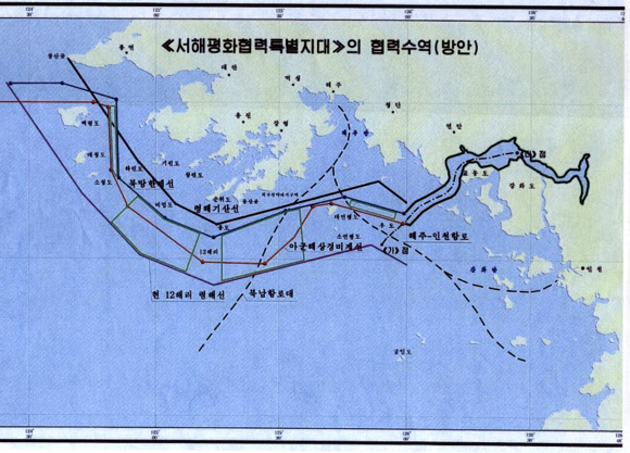 윤호중 민주당 의원이 14일 공개한 2007년 북한이 남북장성급군사회담에서 제출한 지도. 연합뉴스