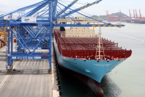 부산항에 온 세계 최대 컨테이너선