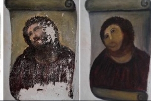 80대女, 예수 벽화를 ‘원숭이’ 벽화로 복원했다가…