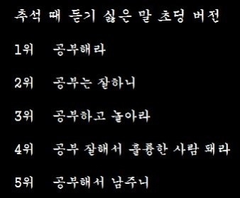 ‘추석 때 듣기 싫은 말’ 초딩 버전…1위는?