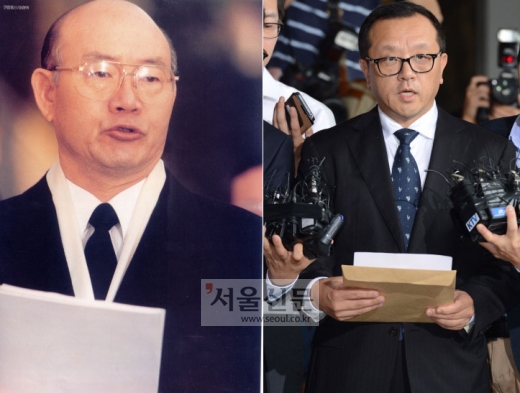 [포토] 취재진 앞에 선 전두환 전 대통령과 전재국 대표