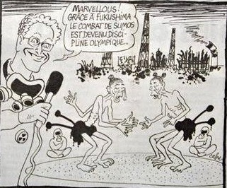 프랑스의 풍자전문 주간지 르 카나르 앙셰네의 풍자만화. 마이니치 신문 캡쳐
