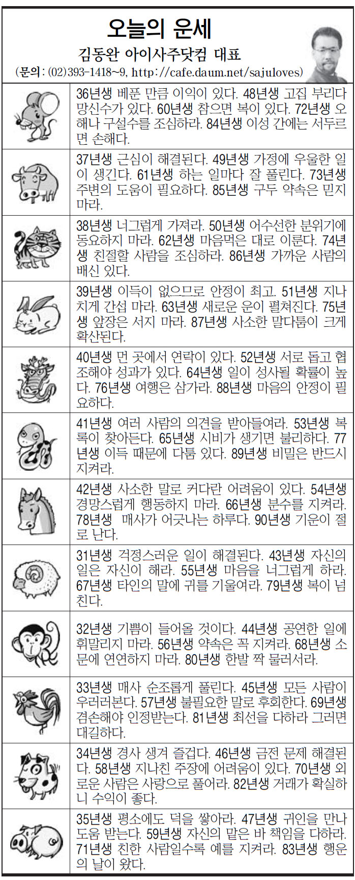 [오늘의 띠별 운세] 2013년 9월 16일 (오늘의 운세)