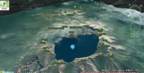 한국판 3D 지도 서비스 브이월드로 본 백두산 정상. 구글어스를 능가한다는 네티즌 찬사를 받고 있다. 브이월드 홈페이지