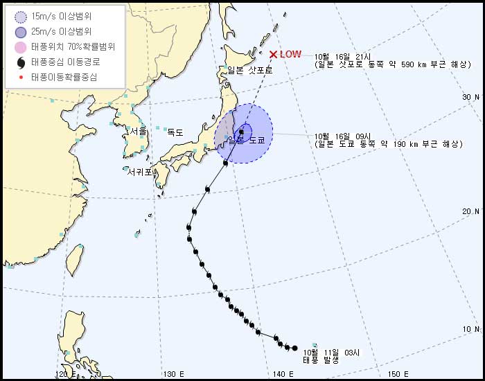 일본 초강력 태풍 위파 경로도. 기상청 제공