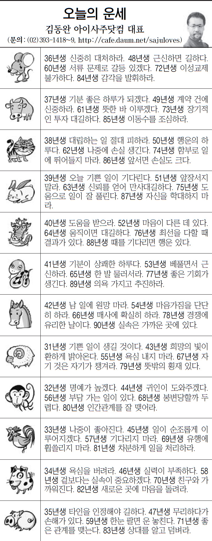 [오늘의 띠별 운세] 2013년 10월 25일 (오늘의 운세)