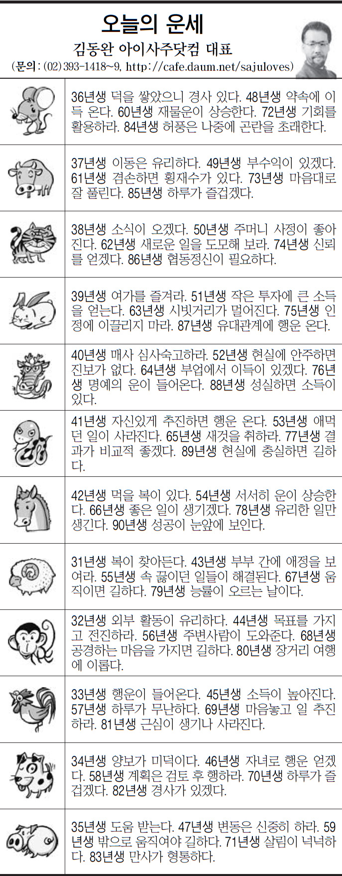 [오늘의 띠별 운세] 2013년 11월 7일 목요일 (오늘의 운세)