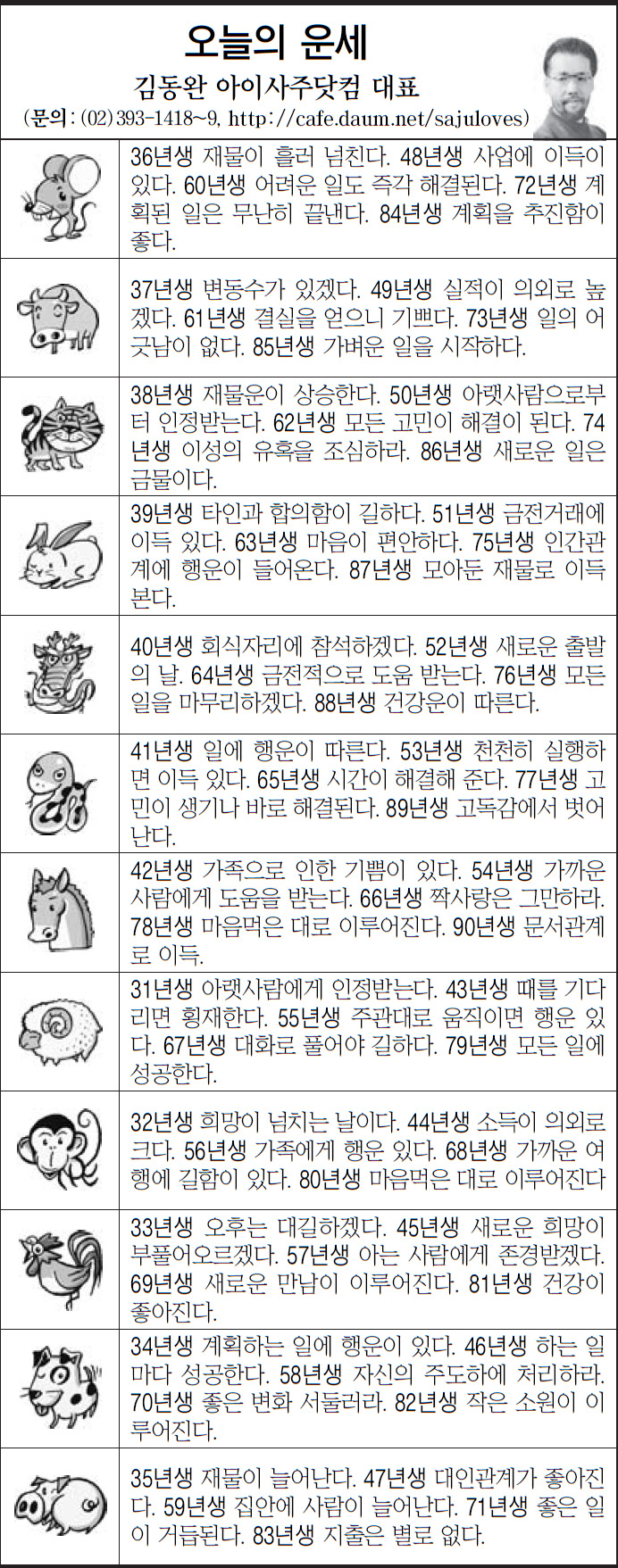 [오늘의 띠별 운세] 2013년 11월 13일 (오늘의 운세)