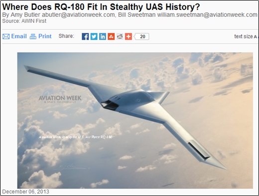 미국 비밀 무인기 RQ-180. / 애비에이션 위크 홈페이지 캡처