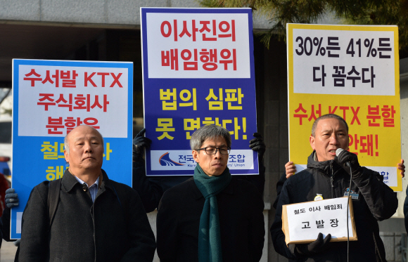 ‘수서발 KTX 운영 주식회사 출자’를 의결한 코레일(한국철도공사) 이사진을 배임혐의로 고발하는 기자회견