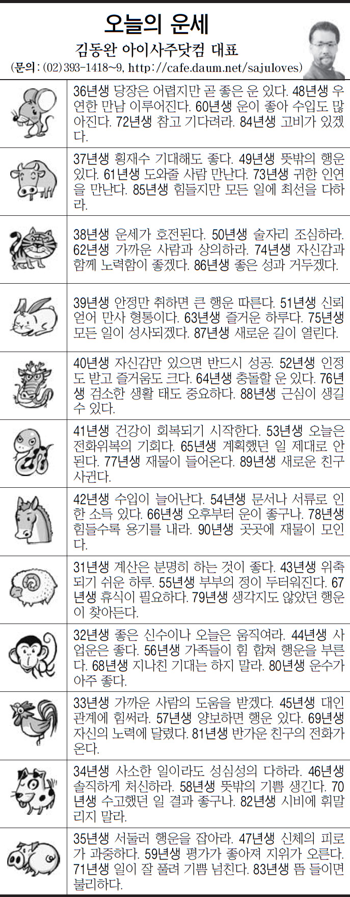 [오늘의 띠별 운세] 2013년 12월 27일 금요일 (오늘의운세)