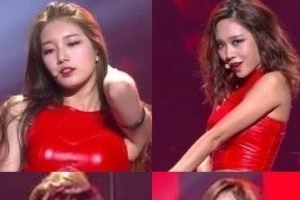 가요대축제 최고의 1분, 빨간색 가죽옷+섹시 봉춤 ‘역시 수지’
