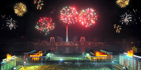북한 2014 새해맞이 불꽃놀이