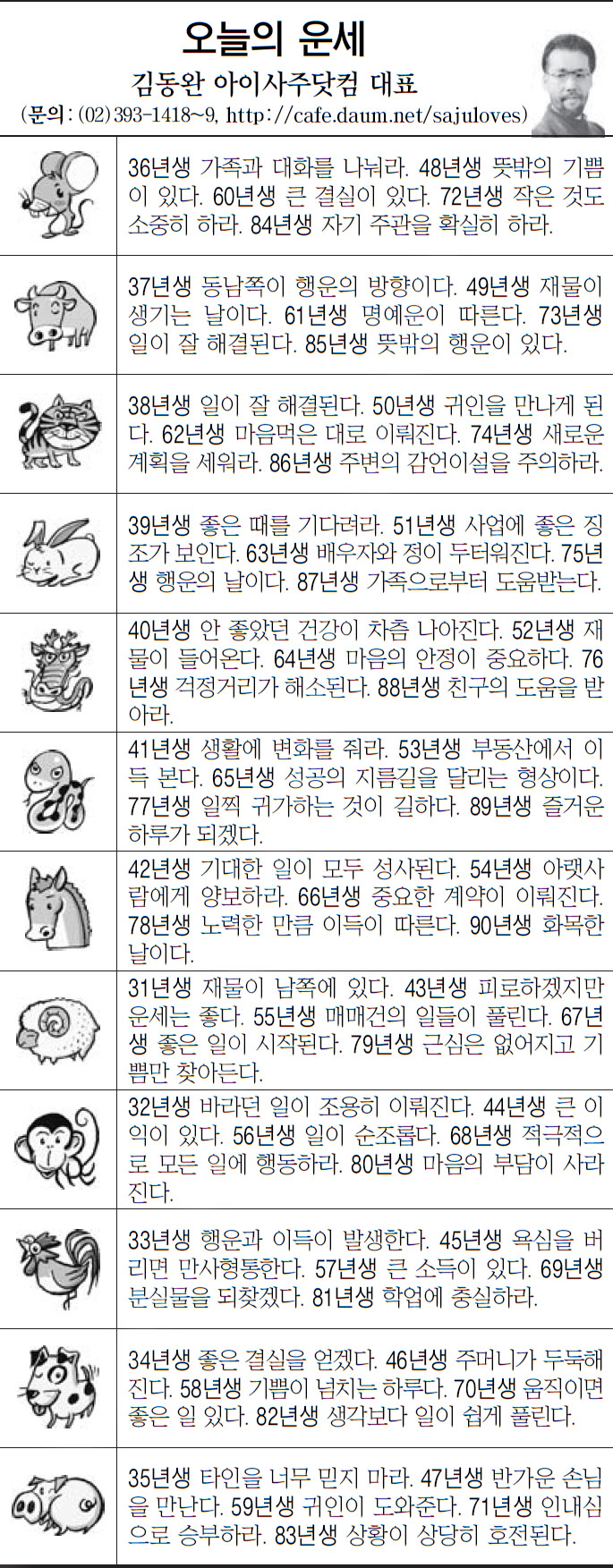 [오늘의 띠별 운세] 2014년 1월 7일 화요일 (오늘의운세)