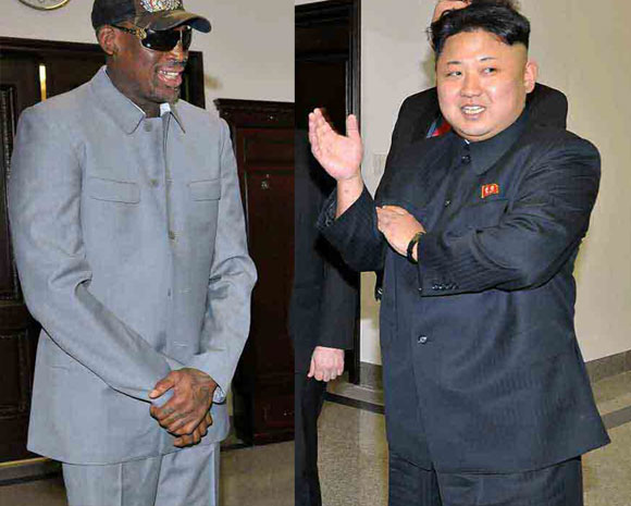 북한 김정은 국방위원회 제1위원장이 데니스 로드먼 등 미국 프로농구(NBA) 출신 선수들의 농구경기를 관람했다고 노동신문이 9일 보도했다.  연합뉴스