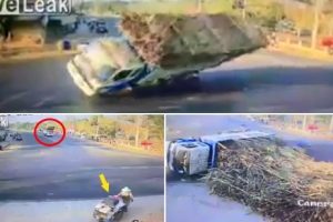 ‘조금만 늦었어도!’ 전복되는 화물차에 깔릴 뻔 ‘아찔’