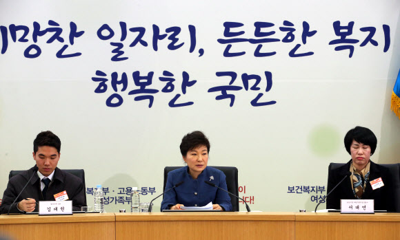 박근혜 대통령이 11일 오전 정부세종청사에서 열린 보건복지·고용노동·여성가족부에 대한 일자리, 복지분야 업무보고에서 모두발언을 하고 있다.  연합뉴스