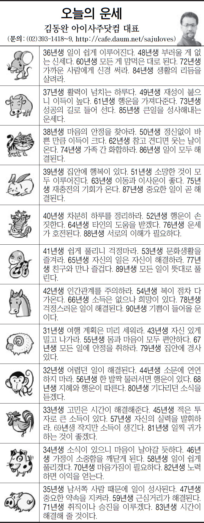 [오늘의 띠별 운세] 2014년 2월 12일 수요일 (오늘의운세)