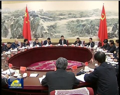 시진핑(가운데) 국가주석이 지난달 22일 당중앙개혁영도소조 1차 회의를 주재하고 있는 모습. CCTV 캡처