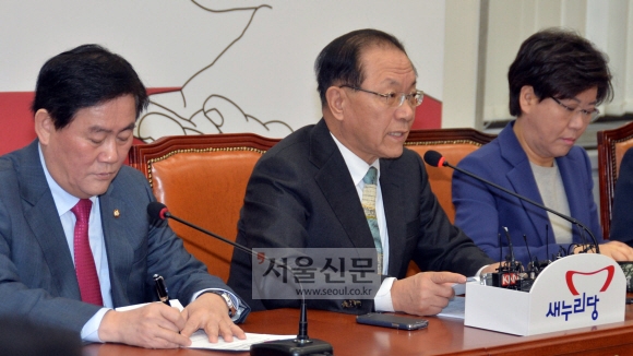 새누리당 황우여 대표가 17일 당 최고위원회의에서 의견을 밝히고 있다. 안주영 기자 jay@seoul.co.kr
