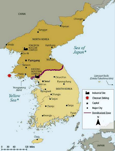 미국 의회조사국(CRS)이 20일(현지시간) 홈페이지에 올린 ‘한미관계 보고서’에 삽입된 지도.   미국의회조사국 제공