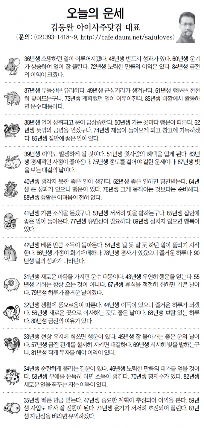 [오늘의 띠별 운세] 2014년 3월 26일 수요일 (오늘의운세)