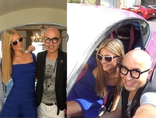 할리우드 스타 패리스 힐튼과 함께 다정한 포즈를 취한 방송인 홍석천. 홍석천트위터