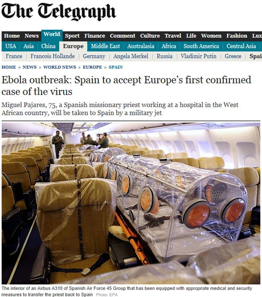 에볼라 바이러스 감염자 이송 비행기 내부 