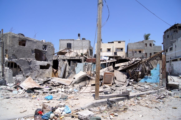 10일(현지시간) 팔레스타인 가자지구의 셰자이야 모습. 이 지역은 건물 대부분이 파괴되면서 ’유령 마을’을 방불케했다.  연합뉴스
