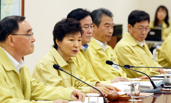 국무회의서 발언하는 박 대통령