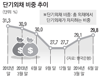 단기외채 비중 30% 1년 만에 최고 수준