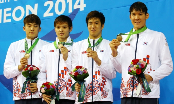 <아시안게임> 한국 남자 계영 800m 동메달 획득