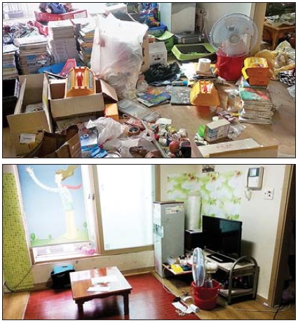 어려운 형편과 잃어버린 여유 탓에 쓰레기로 뒤덮였던 강서구 화곡동 6남매의 방(위)이 자치구와 지역 단체의 도움으로 말끔하게 바뀌었다. 강서구 제공