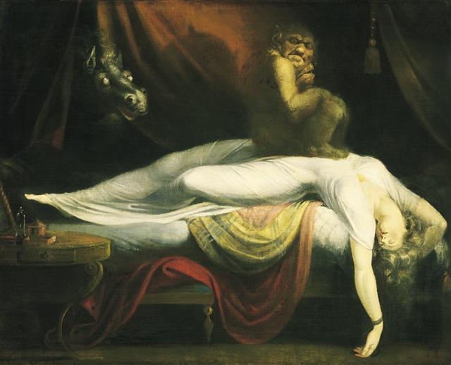헨리 푸젤리가 그린 ‘악몽’(1781년 작). 수면 사이클에 생긴 결함 때문에 체험하는 가위눌림을 중세에는 인큐버스라는 악마가 가슴 위에 올라타기 때문이라고 생각했다.  해나무 제공